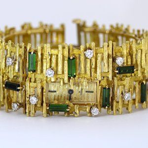 Rare Ebel Vintage Cocktail watch with tourmalines and diamonds in 18k yellow gol